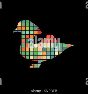 Mandarin bird mosaic color silhouette animal background black Stock Vector