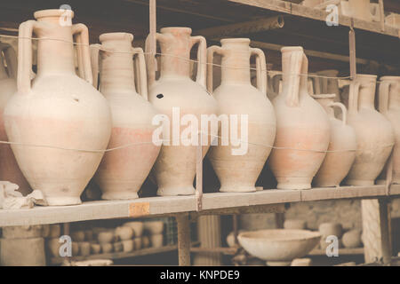 Collection of objects found during excavations in ancient Pompeii, Italy Stock Photo