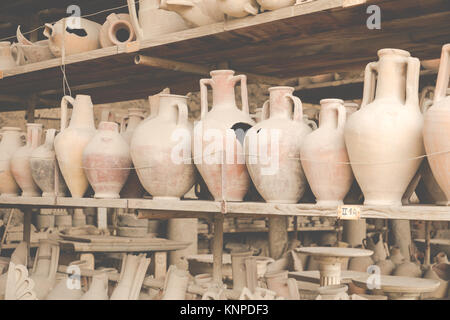 Collection of objects found during excavations in ancient Pompeii, Italy Stock Photo