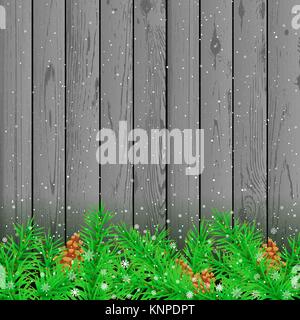 Spruce snow gray wood background Stock Vector