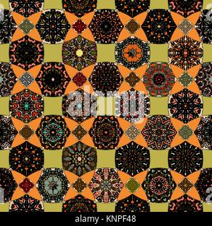 Colorful vintage seamless pattern with floral and mandala elements.Hand drawn background. Can be used for fabric, wallpaper, tile, wrapping, covers an Stock Vector