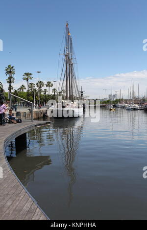 June 8th 2013, Barcelona, Catalonia, Spain schooner Saint Elena in the old port of Barcelona Stock Photo