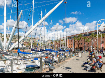 Yachts moored in the Old Port, Genoa, Italy Stock Photo