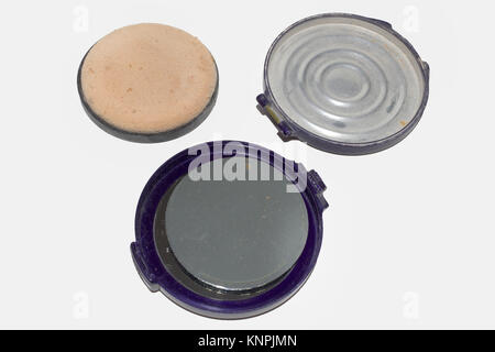 powder case, broken on the hinge and disassembled apart. isolated Stock Photo