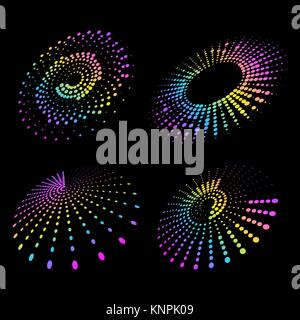 Set of abstract halftone elements on black background.Element for your design.Vector illustration. Stock Vector