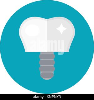 Tooth implant on the screw. Icon flat style. Dentistry, dentist concept. Isolated on white background. Vector illustration. Stock Vector