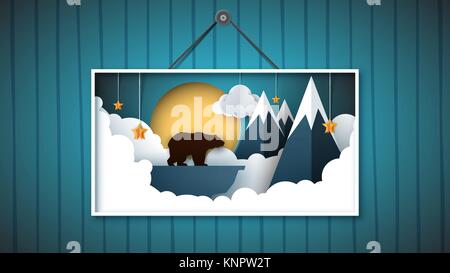 Picture is a bear in the north among the mountains. Stock Vector