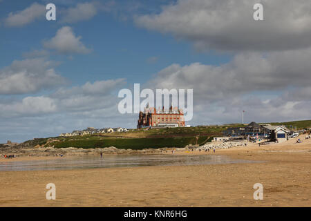 The Headland Hotel and Beach Complex overlooking Fistral Beach, Newquay, Cornwall Stock Photo