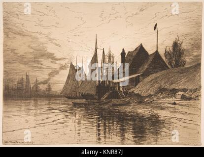 Evening, New York Harbor. Artist: Henry Farrer (American, London 1844-1903 New York); Date: 1884; Medium: Etching; Dimensions: Plate: 9 3/4 x 13 7/16