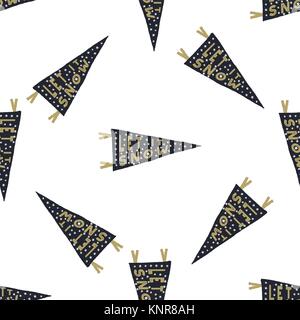 Hand drawn pennants seamless pattern with Christmas type design elements. Lettering, snow. Xmas calligraphy - Let it snow. Vector Holiday wallpaper pattern design isolated on white background Stock Vector