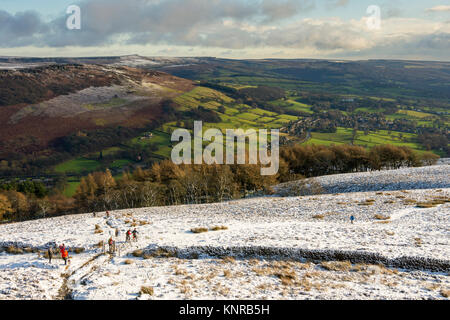 Bamford Edge and the Derwent Valley from the summit of Win Hill, Peak District, Derbyshire, England, UK Stock Photo