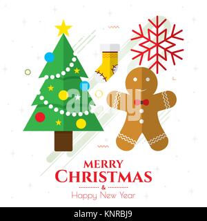 Christmas icons, ornaments and decoration, flat design. Stock Vector