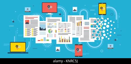Laptop, computer and mobile phone deleting files and documents. Flat vector illustration. Stock Vector
