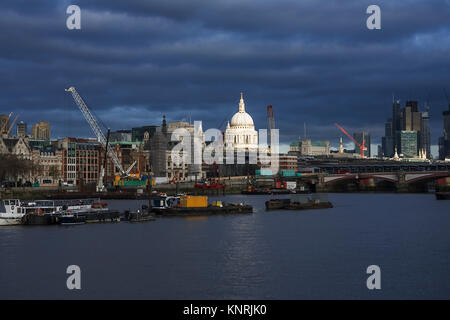 London skyline day St Pauls Cathedral and River Thames. City of London skyline. Weather UK. London architecture London. Clouds over london cityscape. Stock Photo