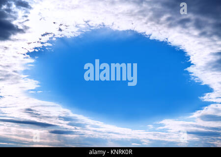 summer landscape from blue sky with white clouds. cirrus cumulus clouds. frame from clouds on blue sky Stock Photo