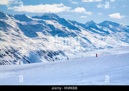 Winter snow covered mountain peaks Austrian alps Stock Photo