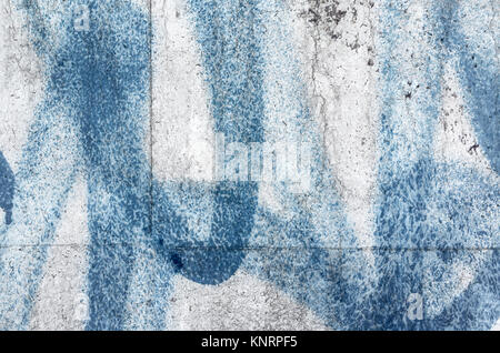 Abstract blue urban graffiti lines over old gray concrete wall Stock Photo