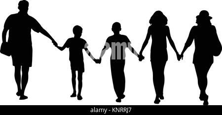 silhouettes of happy family walking - vector Stock Vector