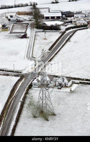 aerial view of electricity pylons Stock Photo