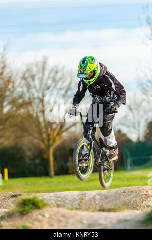 Teenager jumping with his BMX bike Stock Photo