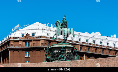 St. Petersburg, Russia - June 4 2017. Monument to Tsar Nicholas I at St. Isaac's Square Stock Photo