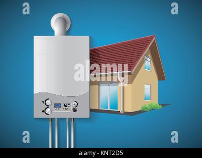 House heating concept - modern home gas fired boiler - energy and cash savings – stock illustration Stock Vector