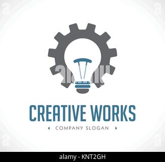 Power of creation logo - working gears and light bulb concep t– stock illustration Stock Vector