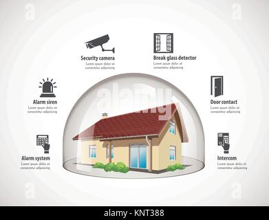 Glass dome - House protection concept – stock illustration Stock Vector