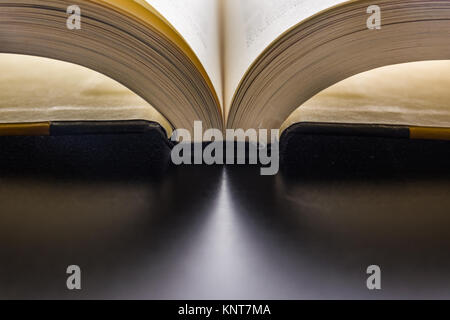 Book Pages Binding Spine Reading Flipping New Words Black Desk Bright Stock Photo