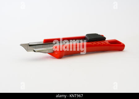 Bright Red Box Cutter Metal Blades New Clean Object White Background Stock Photo