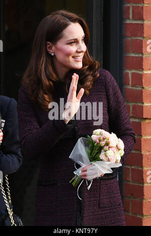 The Duchess of Cambridge departing the Rugby Portobello Trust community centre in North Kensington, London, where she joined children and families to celebrate the work of the trust. Stock Photo