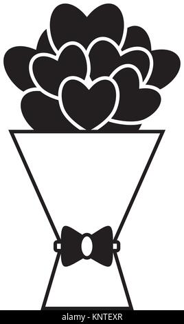 Bouquet of hearts or heart shaped flowers with a bow. Concept for love, passion, valentine, Valentines day isolated on white background. Black outline Stock Vector