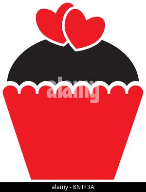 Cupcake or muffin decorated with hearts for Valentine or Valentines Day Concept for love passion valentine Valentines day isolated on white background Stock Vector