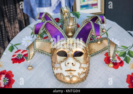 Closeup of masks in the Venetian vlllage of Burano, Venice, Italy, Europe. Stock Photo