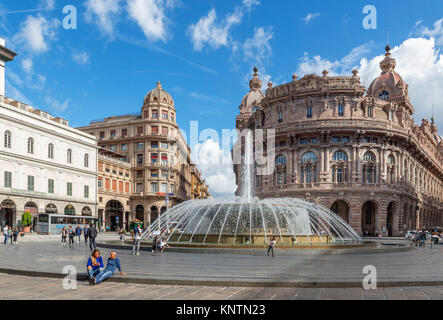 Fountain in Piazza de Ferrari in the old town, Genoa, Liguria, Italy Stock Photo