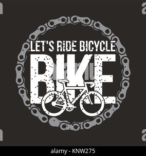 lets ride bike round chain retro style dark background Stock Vector