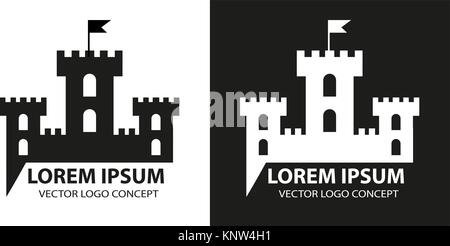 Fortress icon, logo element. Citadel silhouette. Tower or castle isolated on white background. Vector illustration. Stock Vector