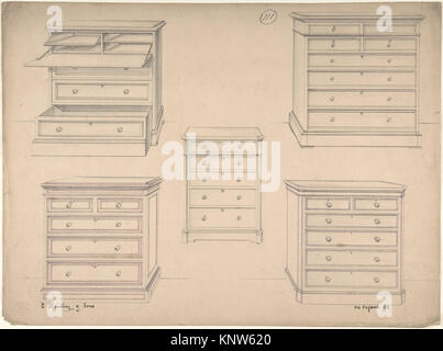 Designs for chests of drawers showing structural framework, drawer ...