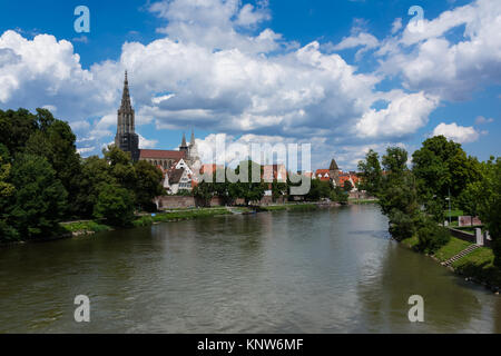 Danube River and Ulmer Münster Cathedral on Ulm Daytime Landscape Stock Photo
