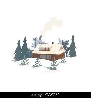 Rural house in snowy wood. Stock Vector