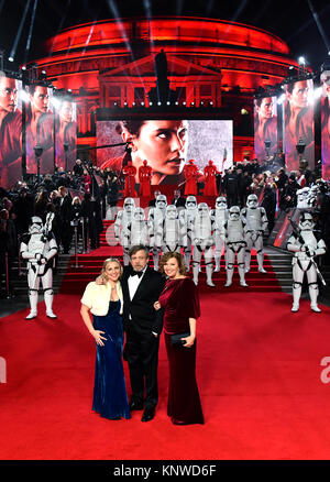 Chelsea Hamill (left) Mark Hamill and Marilou York (right) attending the european premiere of Star Wars: The Last Jedi held at The Royal Albert Hall, London. Stock Photo