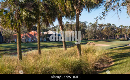 Golf community homes along Pete Dye's Valley Course at Sawgrass Players Club in Ponte Vedra Beach, Florida. (USA) Stock Photo