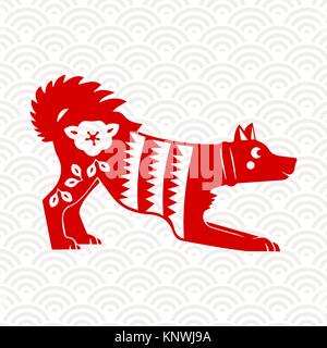 Happy Chinese new year 2018 creative illustration card, traditional asian paper cut style dog in playful pose. EPS10 vector. Stock Vector