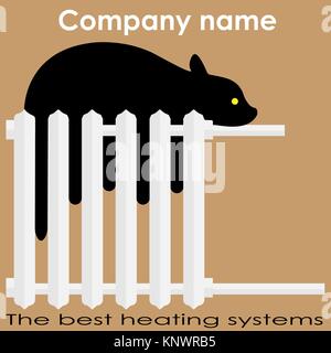 Cat sleeps on the radiator Best heating systems logo Stock Vector