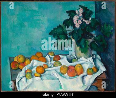 Still Life with Apples and a Pot of Primroses. Artist: Paul Cézanne (French, Aix-en-Provence 1839-1906 Aix-en-Provence); Date: ca. 1890; Medium: Oil
