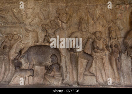 Asia, India, Tamil Nadu, Mamallapuram, Krishna Cave Temple Stock Photo