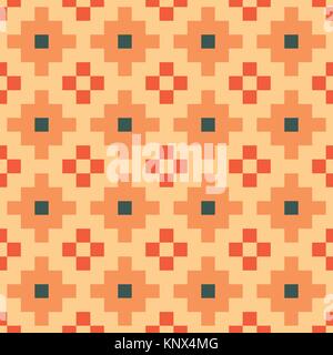 Geometric vector seamless pattern. Vintage abstract background with flowers. Mosaic. Stock Vector