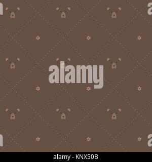 Seamless vector pattern. Cute bears with flowers and dotted lines in brown background Stock Vector