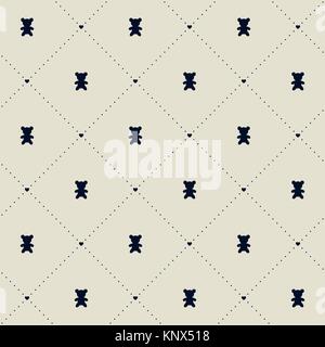 Seamless vector pattern with hearts dotted lines and teddy bears Stock Vector