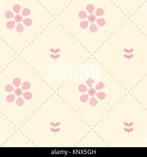 Seamless vector pattern. Green flowers and dotted lines. Stock Vector
